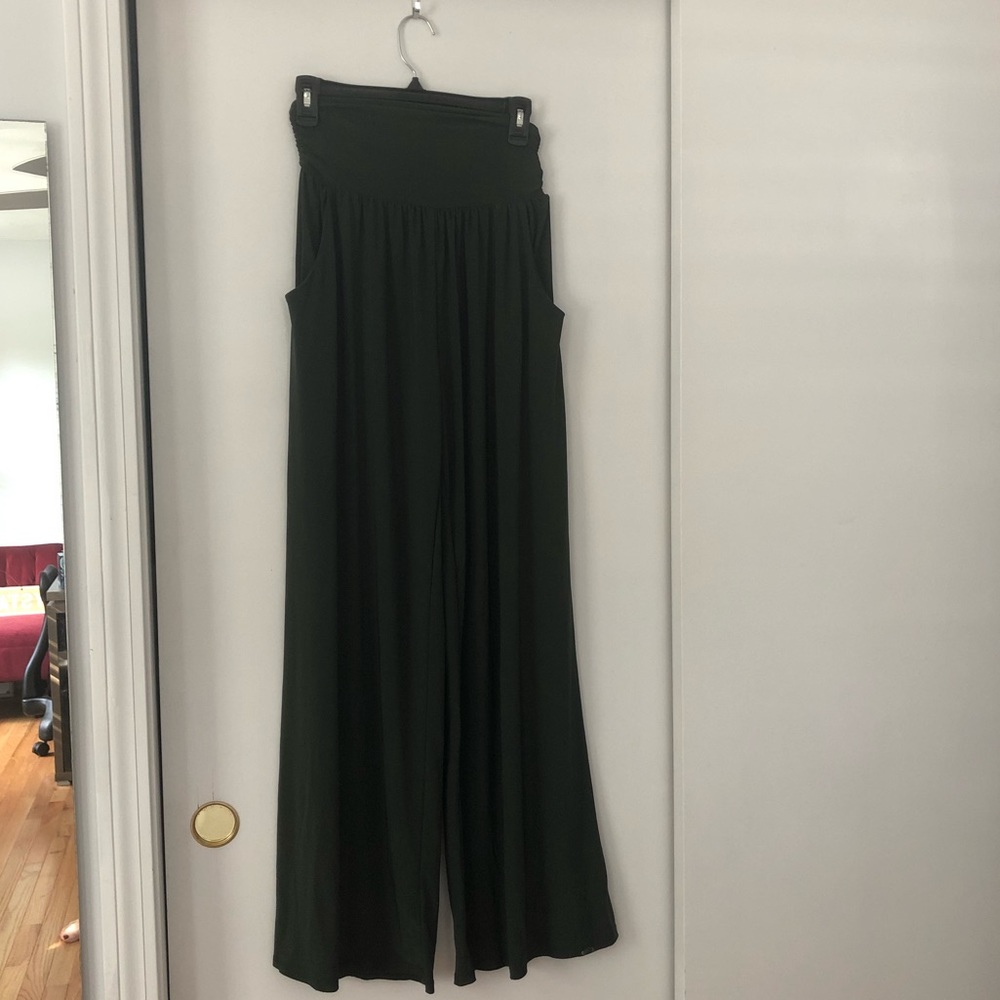 High waisted stretchy dark green palazzo pants
